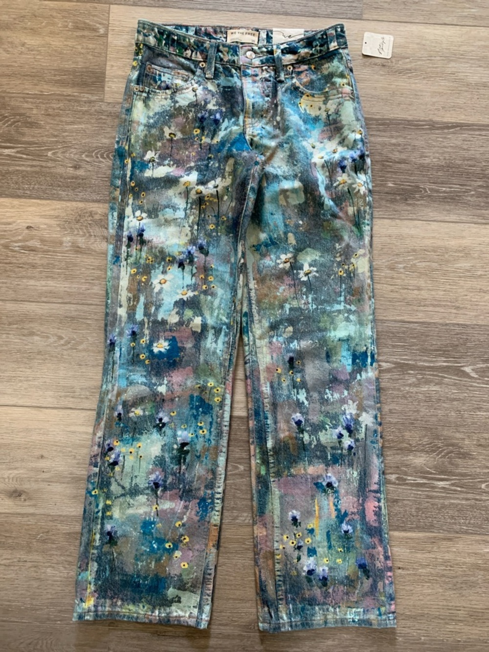 Free People Tennessee Low-Rise Illusions Painted Floral Jeans 25 NWT We The Free - Picture 9 of 12